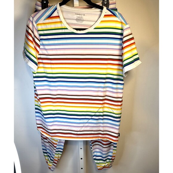 TomboyX Other - TomboyX Rainbow Striped Cotton Blend Jersey top/pants Loungewear Jogger Set L/M*